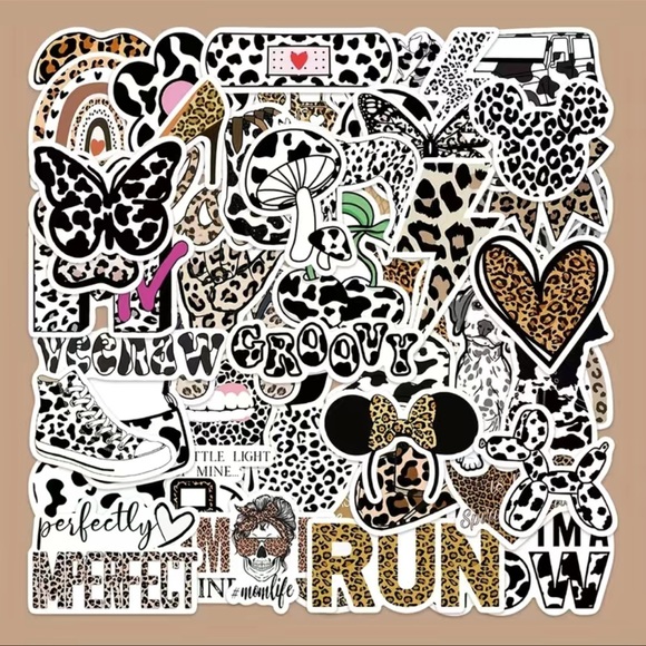 Other - 50 Stickers, Cow Cheetah and Leopard Print, PRICE IS FIRM